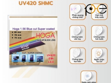Tròng Kính HOGA 1.56 Bluecut UV420 SHMC