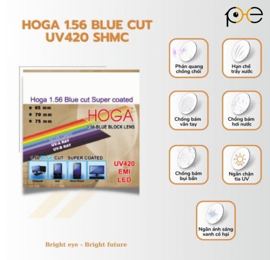 Tròng Kính HOGA 1.56 Bluecut UV420 SHMC